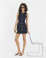 River Island Womens Mini Dress Blue Denim Sleeveless Button Round Neck Zip - 18 Regular