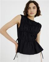 River Island Womens Peplum Top Black Drawstring Tiered Detail Sleeveless - 16 Regular