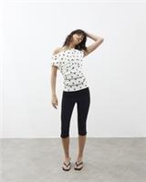 River Island Womens Drape Top Cream Polka Dot Asymmetric Neck Spot Print - M Regular