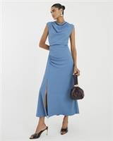 River Island Womens Midi Dress Blue Cowl Neck Sleeveless Side Zip Casual - 8 Regular