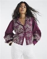 River Island Womens Shirt Red Long Sleeve Cutwork Style Collar Button Top - L Regular