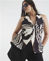 River Island Womens Waistcoat Brown Zebra Halterneck Sleeveless Outerwear Top - S Regular