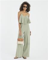 River Island Womens Wide Leg Jumpsuit Khaki Gingham Double Layer V-Neck Outfit - 12 Regular