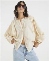 River Island Womens Blouse Beige Long Sleeve Embroidered Button Round Neck Top - 10 Regular
