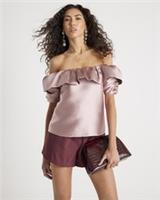 River Island Womens Bardot Top Pink Premium Frill Detail Short Sleeve Blouse - 10 Regular