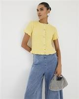 River Island Womens Cardigan Yellow Knit Frill Trim Short Sleeve Crew Neck Top - S Regular