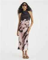 River Island Womens Maxi Slip Dress Pink Satin Printed Cowl Neck Sleeveless - 8 Regular