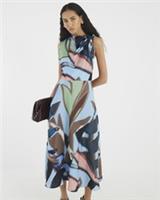 River Island Womens Midi Dress Blue Printed Twist Shoulder Sleeveless Round Neck - 8 Regular