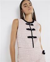 River Island Womens Bow Front Top Pink Boucle Sleeveless Round Neck Blouse - 12 Regular