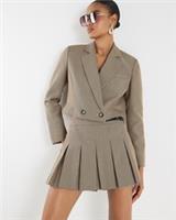 River Island Womens Mini Skort Brown Dogtooth Buckle Kilted Box Pleats Bottom - 14 Regular