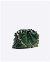 River Island Womens Cross Body Bag Green Chain Front Ruched Adjustable Strap