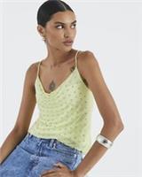 River Island Womens Cami Top Green Sleeveless Studded Mesh Cowl Neck Blouse - L Regular