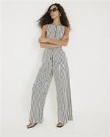River Island Womens Wide Leg Trousers Cream Stripe Elasticated Zip Pants Bottoms - 12 Regular Regular