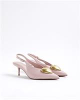 River Island Womens Court Shoes Pink Heart Kitten Heel Pointed Toe Open Back