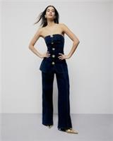 River Island Womens Jumpsuit Indigo Denim Buttoned Bandeau Sleeveless Outfit - 6 Regular