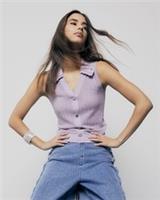 River Island Womens Knit Top Purple Embellished Collar Sleeveless Blouse - L Regular