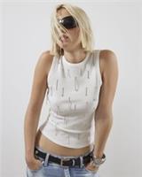 River Island Womens Tank Top White Sleeveless Diamante Ribbed Round Neck Blouse - M Regular