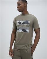 River Island Mens T-Shirt Brown Slim Fit Geometric Luminis Crew Neck Tee Top - L Regular