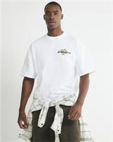 River Island Mens T-Shirt White Retroviseur Orange Tree Car Crew Neck Tee Top - S Regular