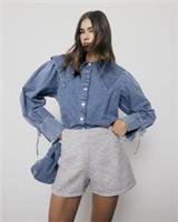 River Island Womens Shirt Blue Denim Long Sleeve Collared Buttons Tie Cuff Top - 14 Regular
