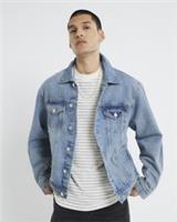 River Island Mens Denim Jacket Blue Regular Fit Collared Buttons Outerwear Top - S Regular