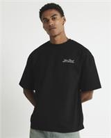 River Island Mens T-Shirt Black Yacht Club Society Crew Neck T Shirt Tee Top - M Regular