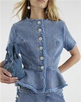 River Island Womens Jacket Blue Denim Short Sleeve Peplum Hem Outerwear Top - 6 Regular