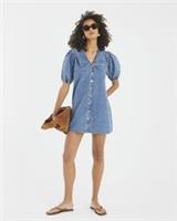 River Island Womens Mini Shirt Dress Blue Denim Short Sleeve Collared Buttons - 8 Regular