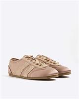 River Island Womens Trainers Pink Lace Up Gold Metal Branding Sneakers Shoes