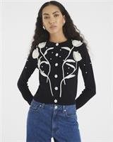 River Island Womens Cardigan Black Knitted Flower Round Neck Long Sleeve Top - S Regular