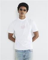 River Island Mens T-Shirt White Regular Fit El Cielo Palmas Crew Neck Tee Top - S Regular