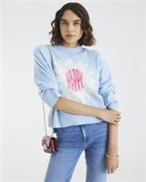 River Island Womens Jumper Blue Knitted Flower Graphic Crew Pullover Sweater Top - S Regular