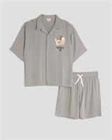 River Island Boys 2 Piece Set Grey Bear Revere Matching Shirt & Shorts - 7-8 Years Regular