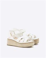 River Island Girls Sandals White Faux Leather Weave Wedge Open Toe Shoes