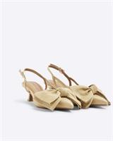 River Island Womens Court Heels Beige Raffia Sling Back Bow Pointed Toe Shoes