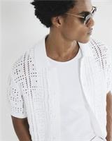 River Island Mens Shirt White Regular Fit Open Knit Collared Short Sleeve Top - XS Regular