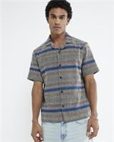 River Island Mens Shirt Multicolour Crochet Stripe Collared Short Sleeve Top - M Regular