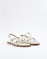River Island Womens Sandals Cream Metal Beaded Open Toe Flat Strappy Shoes