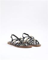 River Island Womens Sandals Black Metal Beaded Open Toe Flat Strappy Shoes