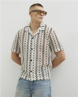 River Island Mens Shirt Cream Regular Fit Crochet Zig Zag Short Sleeve Top - XL Regular
