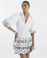 River Island Womens Mini Shirt Dress White Short Sleeve Cutwork Collared - 12 Regular