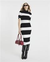 River Island Womens Maxi Dress Black Stripe Shoulder Military Short Sleeve - 8 Regular