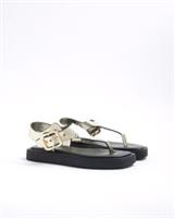 River Island Womens Thong Sandals Gold Toe Flat Sole Backless Open Toe Shoes