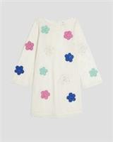 River Island Girls Floral Beach Dress Cream Crochet Long Sleeve Crew Neck - 7-8 Years Regular