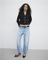 River Island Womens Jacket Black Collarless Button Up V-Neck Outerwear Top - 8 Regular