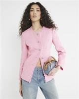 River Island Womens Jacket Pink Collarless Boucle Buttons Outerwear Top - 8 Regular