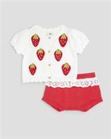River Island Newborn Girls Baby 2 Piece Bloomer Set Beige Strawberry Top Shorts - 0-3 Months Regular