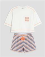 River Island Girls 2 Piece Set White Stripe Crochet Pocket Top & Shorts - 9-10 Years Regular