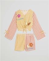 River Island Girls 2 Piece Set Orange Gingham Fruit Beachwear Top & Shorts - 9-10 Years Regular