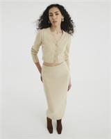 River Island Womens Midi Skirt Beige Knitted Elasticated Waistband Bottom - 6 Regular